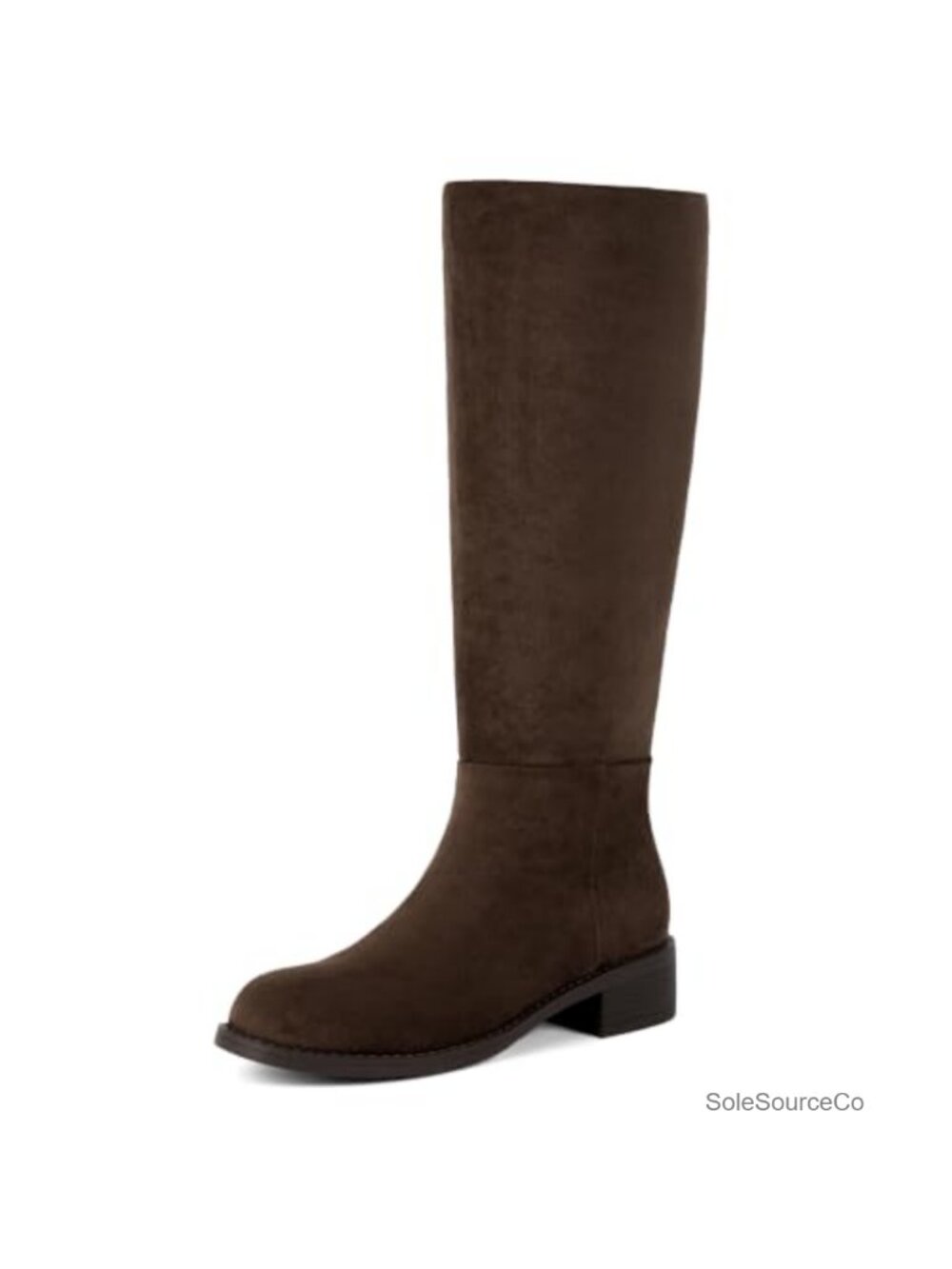 Faux Suede Knee High Flat Boots Low Block Heel Round Toe Tall Riding Boots